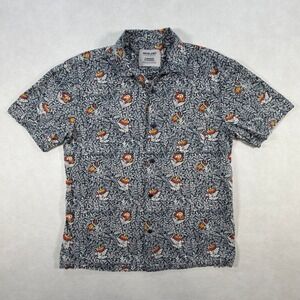 Anerkjendt Mens Large Short Sleeve Button Shirt Navy Botanical Floral Recycled